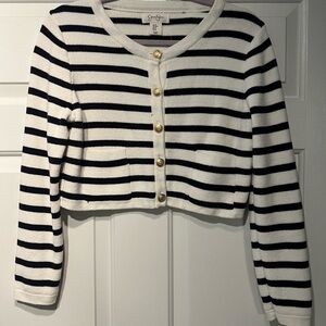 NBW Striped Navy and Cream Cardigan with Gold Buttons